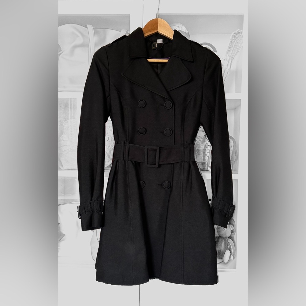 H&M Silk blend Elegant Black Double-Breasted Women's Trench Coat